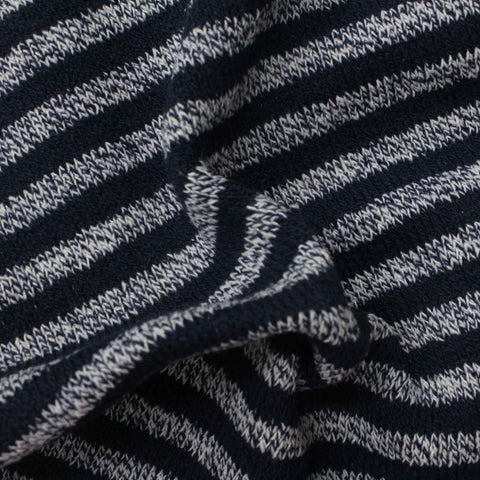 Navy Horizontal-Stripe French Terry, Poly-Cotton, 280 gsm