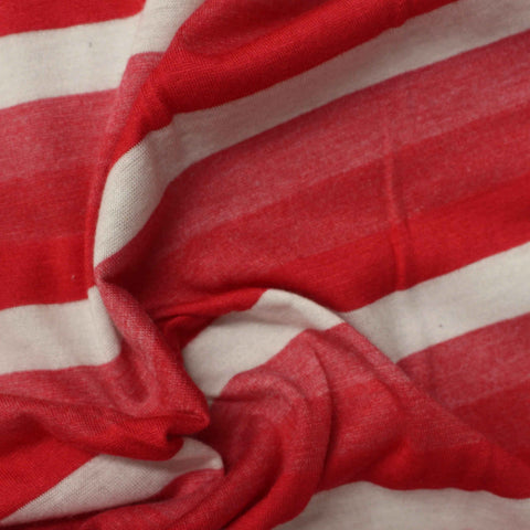 Red Horizontal-Stripe Jersey Knit, Poly-Viscose, 132 gsm
