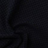 Dark Blue Geometric Rib Knit, Poly-Cotton