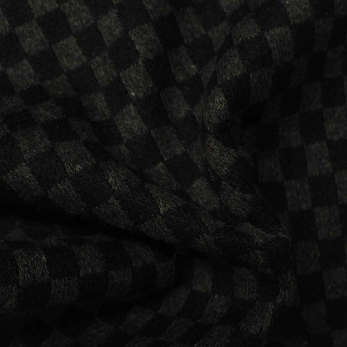 Plaid Polyester Viscose Blend Interlock Knit Fabric, 430 gsm, 153 cm — Black