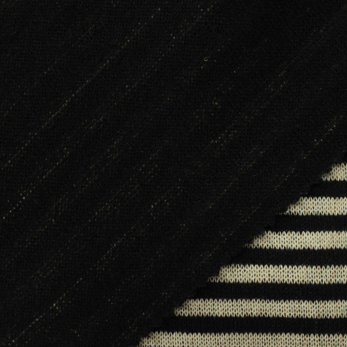 Black Horizontal-Stripe Chunky Knit, Poly-Cotton, 375 gsm