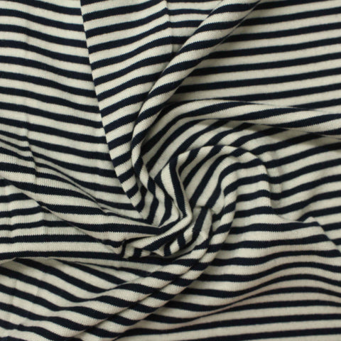 Navy Horizontal-Stripe Chunky Knit, Viscose, 192 gsm, 160 cm