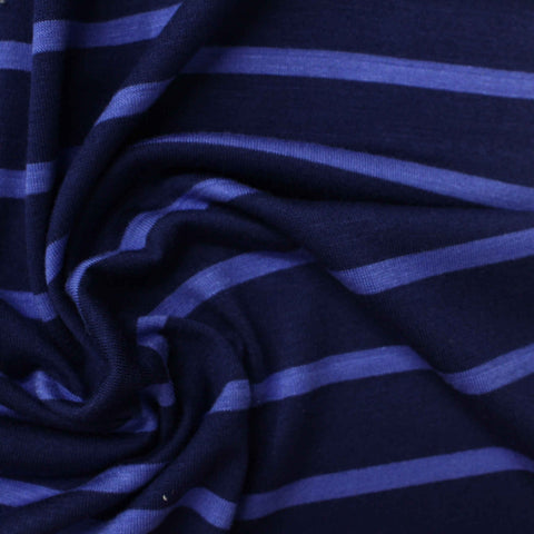 Navy Horizontal-Stripe Knit, Viscose, 232 gsm, 165 cm