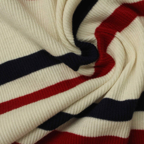 Cream Horizontal-Stripe Rib Knit, 215 gsm