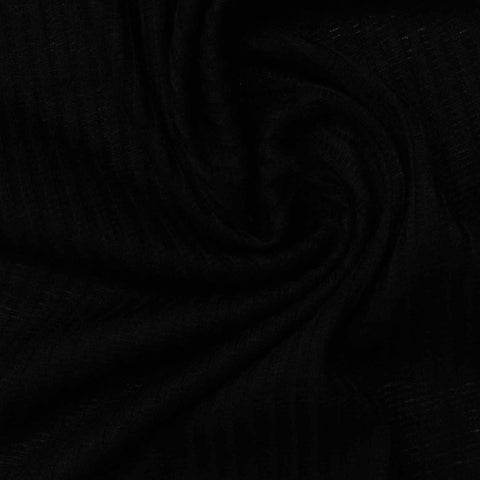 Polyester Stretch Rib Knit Fabric, 100 gsm, 125 cm — Black
