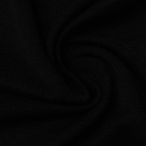 Polyester Stretch Rib Knit Fabric, 340 gsm, 180 cm — Black