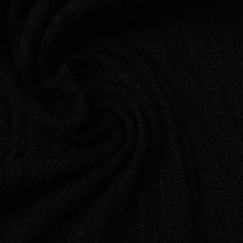 Polyester Stretch Rib Knit Fabric, 170 gsm, 165 cm — Black
