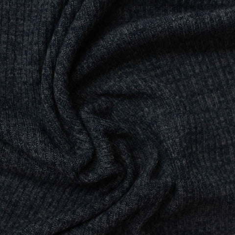 Dark Grey Marl Rib Knit, Viscose-Poly, 195 gsm
