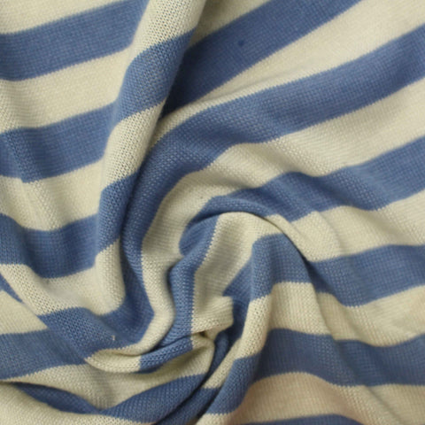 Blue Horizontal-Stripe Chunky Knit, Viscose-Poly, 150 gsm, 160 cm