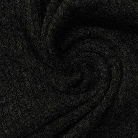Dark Grey Heathered-Marl Rib Knit, Poly-Viscose, 201 gsm