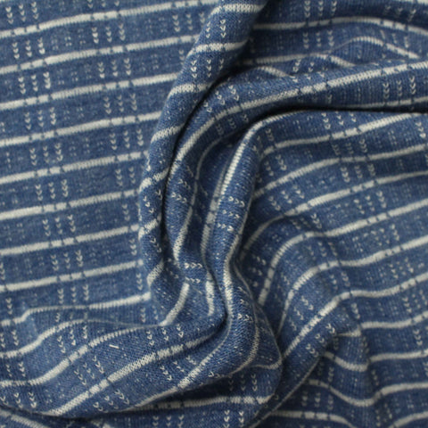 Blue Horizontal-Stripe Jacquard, Poly-Viscose, 160 gsm