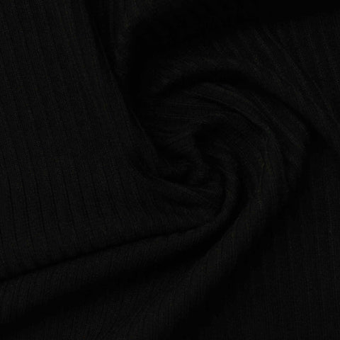 100% Polyester Rib Knit Fabric, 163 gsm, 155 cm — Black