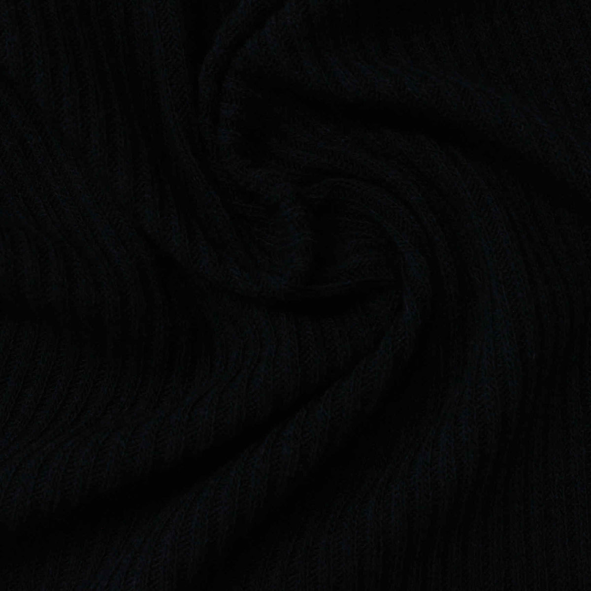 Polyester Viscose Stretch Rib Knit Fabric, 208 gsm, 150 cm — Black
