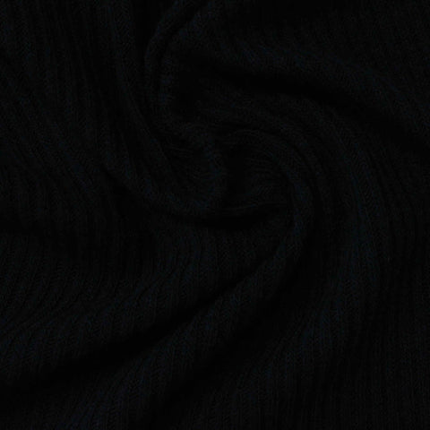 Polyester Viscose Stretch Rib Knit Fabric, 208 gsm, 150 cm — Black