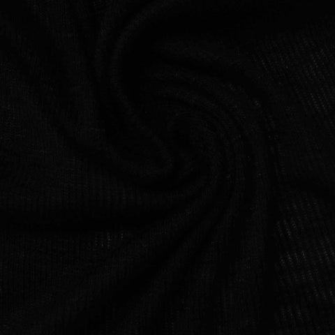 100% Viscose Rib Knit Fabric, 109 gsm, 150 cm — Black
