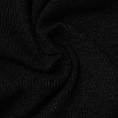 Cotton Polyester Stretch Rib Knit Fabric, 286 gsm, 165 cm — Black