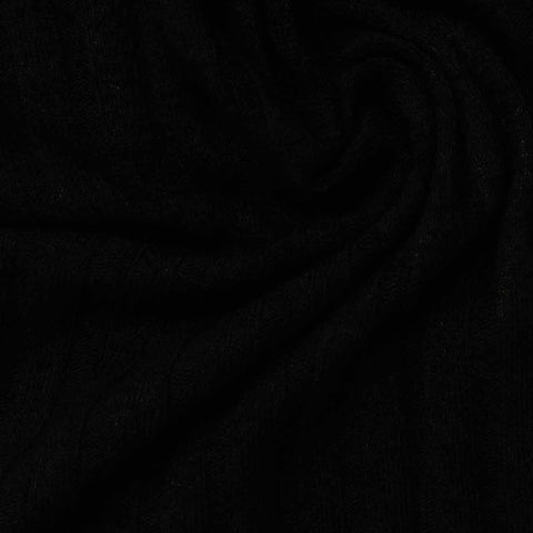 Viscose Polyester Stretch Rib Knit Fabric, 200 gsm, 160 cm — Black