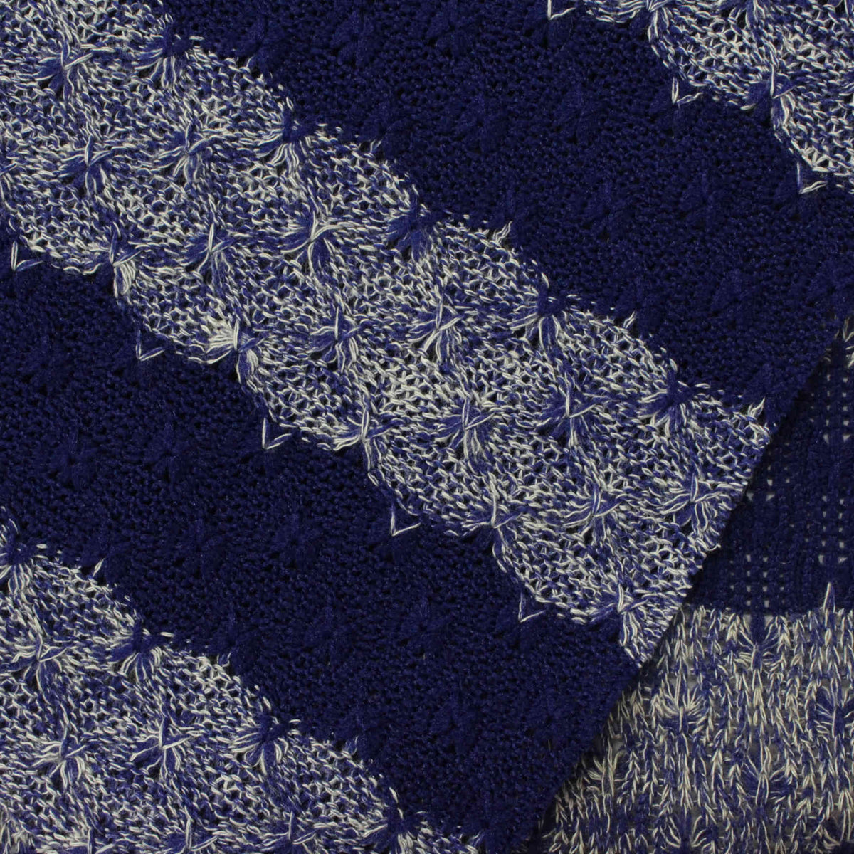 Dark Blue Diagonal-Stripe Chunky Knit, Poly-Viscose