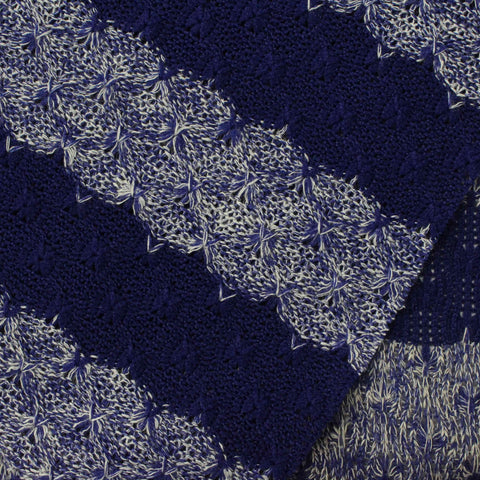 Dark Blue Diagonal-Stripe Chunky Knit, Poly-Viscose