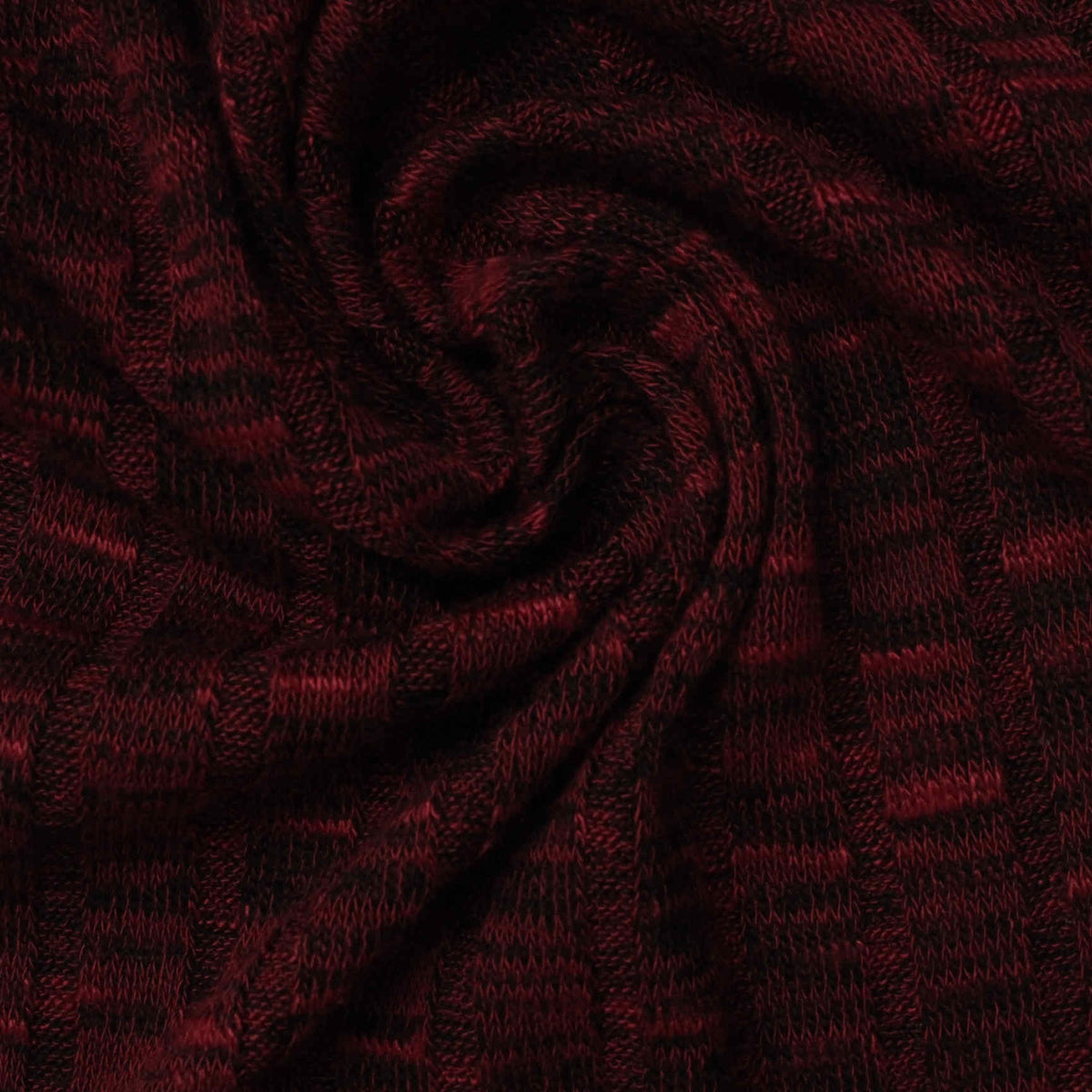 Dark Red Heathered-Marl Rib Knit, Viscose-Poly