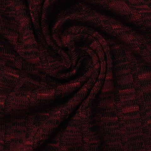 Dark Red Heathered-Marl Rib Knit, Viscose-Poly