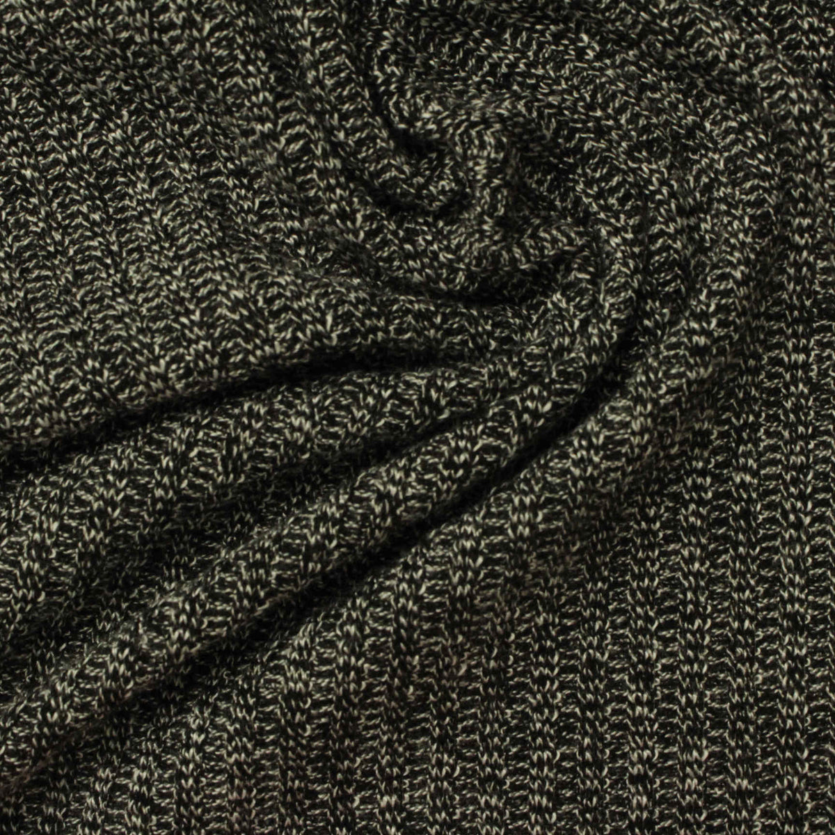Black Marl Rib Knit, Viscose-Poly, 200 gsm