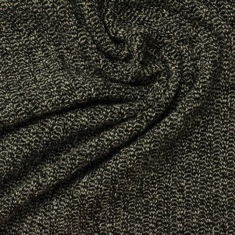 Black Marl Rib Knit, Viscose-Poly, 200 gsm