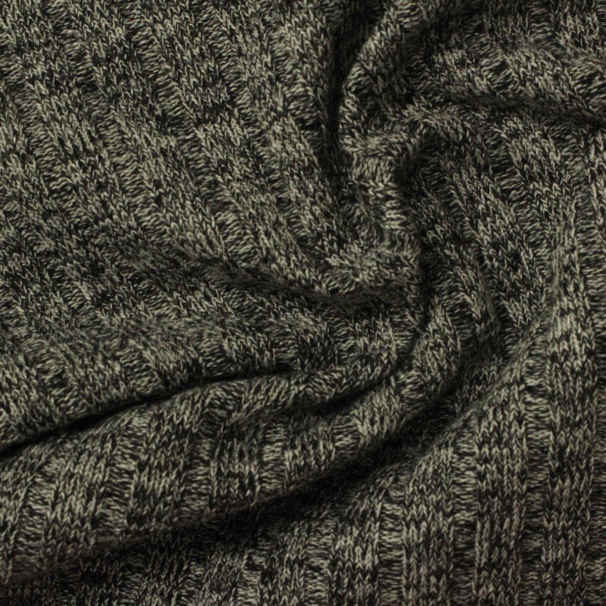 Black Marl Rib Knit, Viscose-Poly, 330 gsm