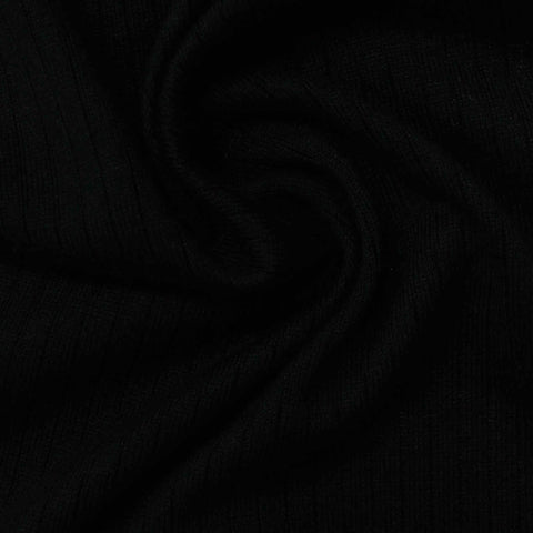 Viscose Stretch Rib Knit Fabric, 284 gsm, 175 cm — Black