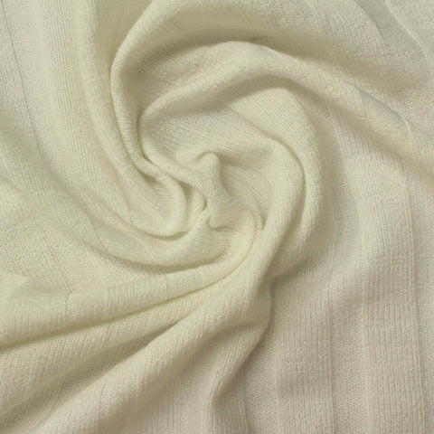 Polyester Viscose Stretch Rib Knit Fabric, 220 gsm, 155 cm — White