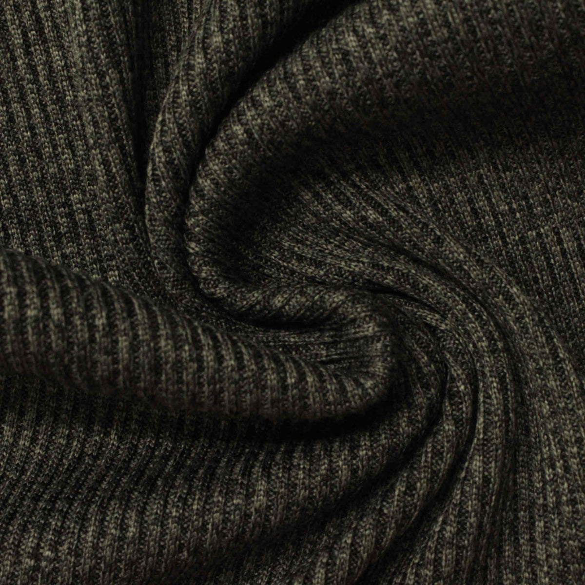 Dark Grey Heathered-Marl Rib Knit, Polyester, 481 gsm
