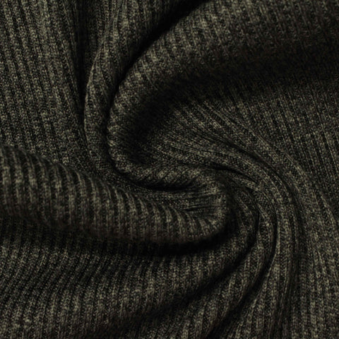 Dark Grey Heathered-Marl Rib Knit, Polyester, 481 gsm