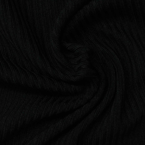 100% Polyester Rib Knit Fabric, 369 gsm, 140 cm — Black