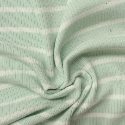 Light Green Horizontal-Stripe Rib Knit, Polyester, 290 gsm