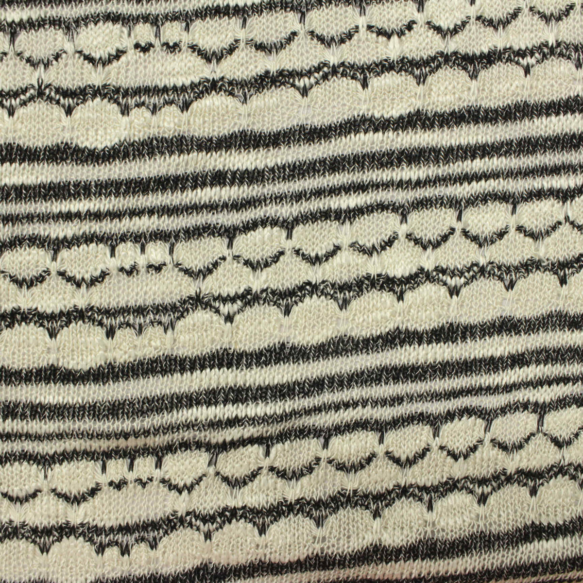 Cream Horizontal-Stripe Chunky Knit, Viscose-Poly, 185 gsm