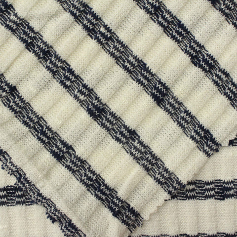 Navy Stripes Rib Knit, Viscose-Poly