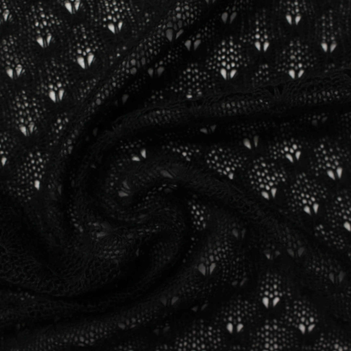 Black Openwork-Leaf Chunky Knit, Viscose-Poly