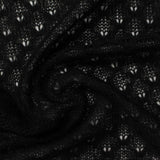 Black Openwork-Leaf Chunky Knit, Viscose-Poly