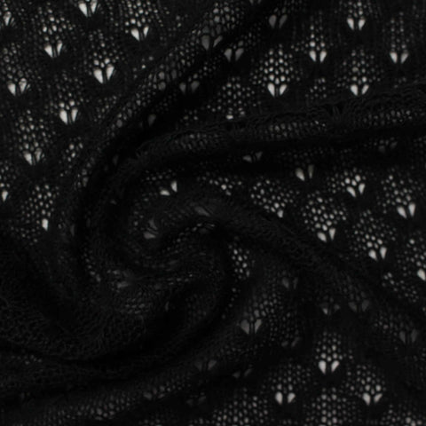 Black Openwork-Leaf Chunky Knit, Viscose-Poly