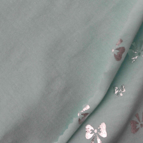 Silver Flowers Jersey Knit, Cotton-Poly
