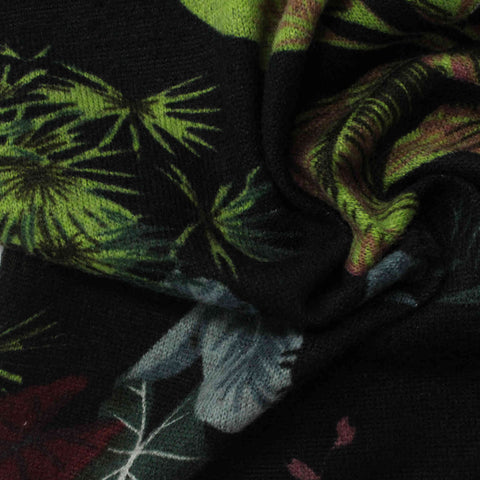 Green Tropical-Leaf Knit, Polyester, 196 gsm