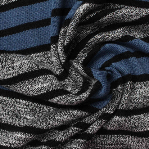 Black Horizontal-Stripe Chunky Knit, Poly-Viscose, 199 gsm