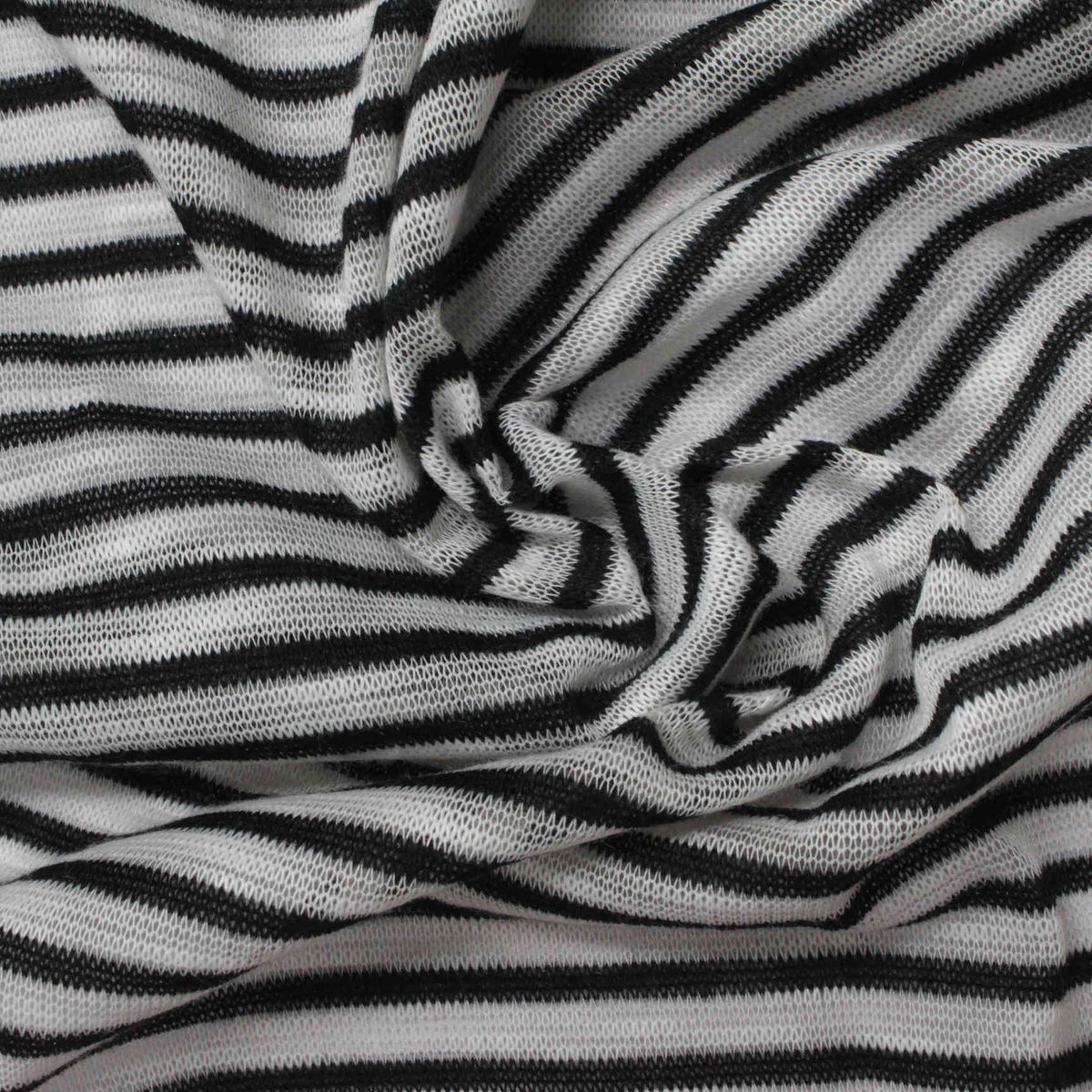 Black Horizontal-Stripe Jersey Knit, Poly-Viscose, 133 gsm