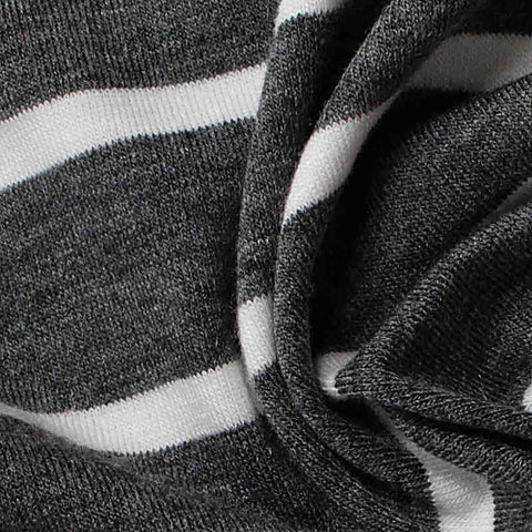 Grey Horizontal-Stripe Jersey Knit, Poly-Viscose, 207 gsm