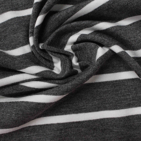 Grey Horizontal-Stripe Jersey Knit, Poly-Viscose, 207 gsm