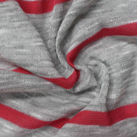 Red Horizontal-Stripe Jersey Knit, Poly-Viscose, 165 gsm