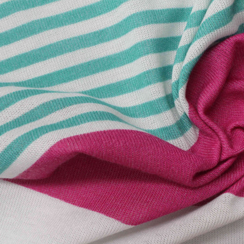 White Horizontal-Stripe Jersey Knit, Polyester, 181 gsm