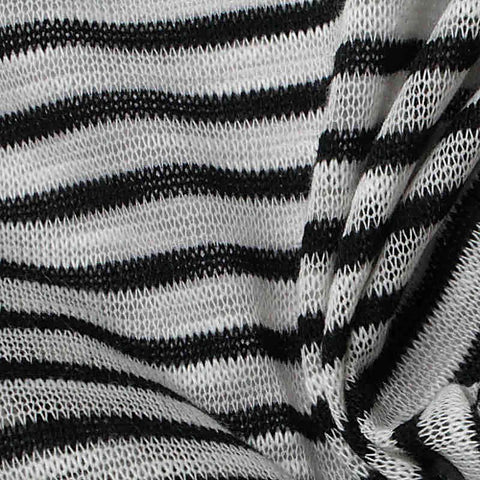 Black Horizontal-Stripe Jersey Knit, Polyester, 131 gsm