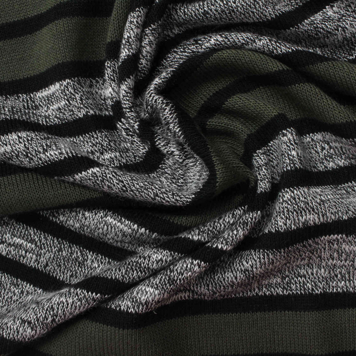 Dark Green Stripes Rib Knit