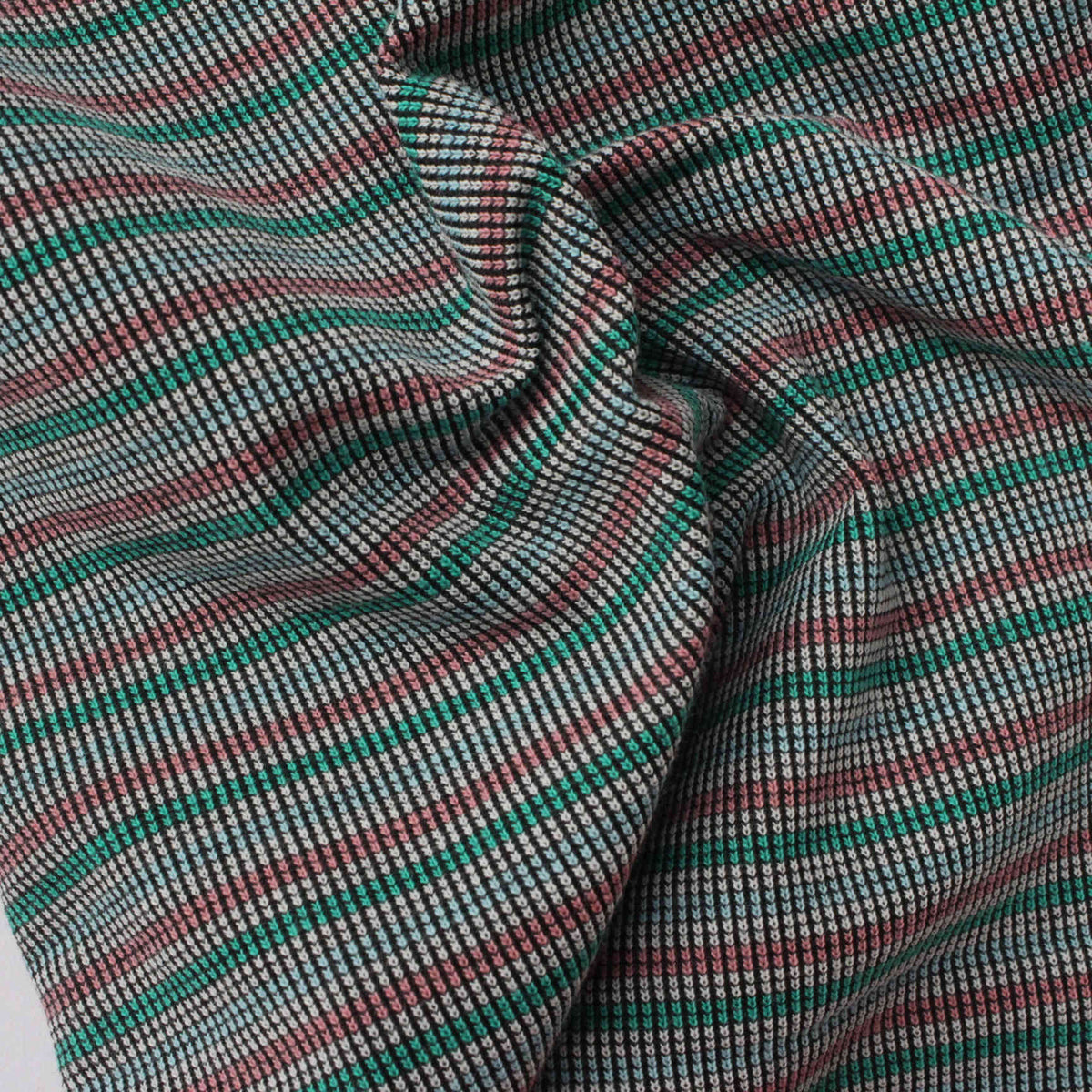 Black Fine-Check Rib Knit, Cotton-Poly